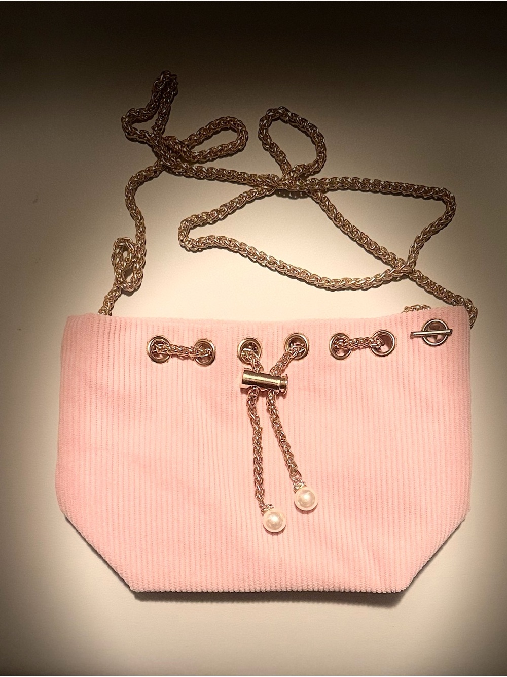 & Other Stories Pink Corduroy Crossbody with Gold Chain